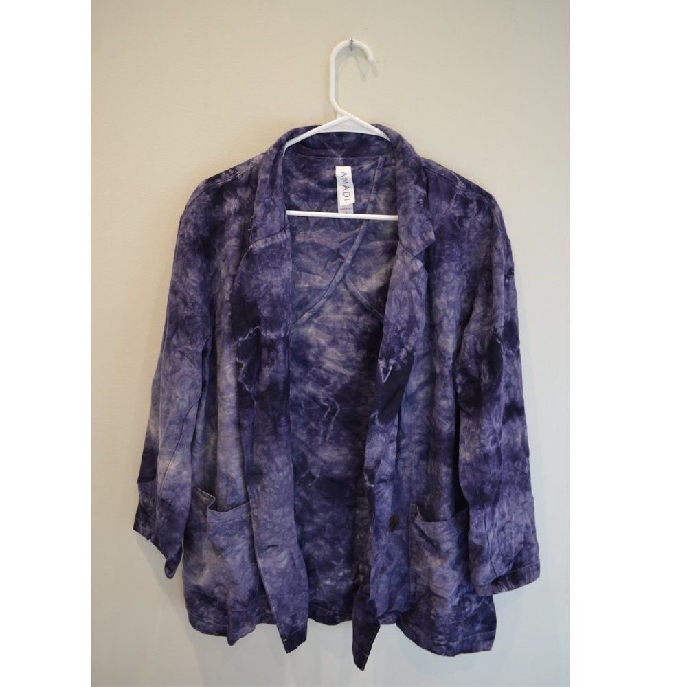 Anthropologie Brand AMADI Blue Purple Tie Dye Oversized Blazer Size S